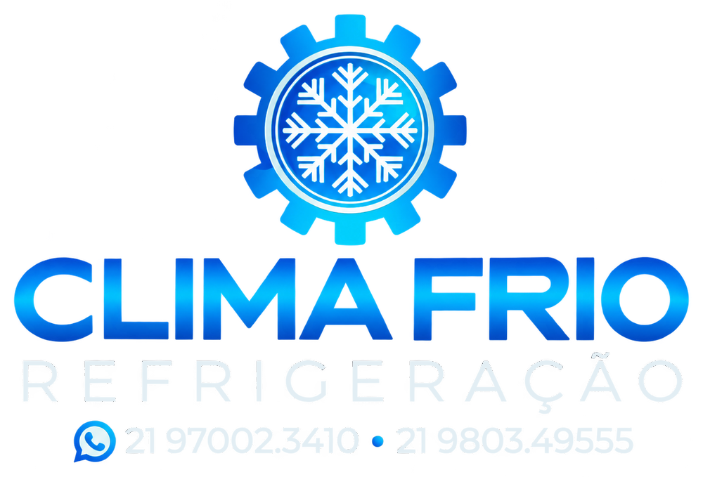 Logotipo da Clima Frio Refrigeração, com engrenagem e floco de neve